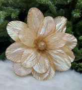 Flori Crăciun decorative champagne – ornament brad și aranjamente - 10/set